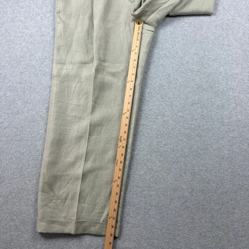 Ermenegildo Zegna Pants Mens 40x29 Beige Linen Pleated Cuffed High Rise Trousers